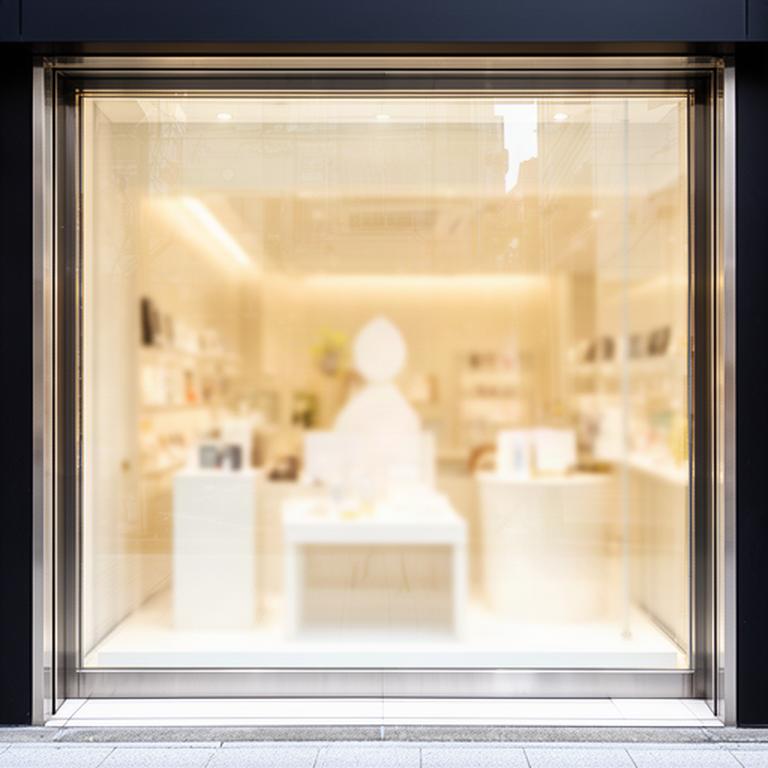 清掃後の商店街路面店舗ショーウインドウ、透明なガラス越しに商品が明るく見える様子